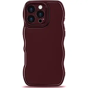 Phone Case for iPhone 16 Pro Max Case,Simple Wave Design Wavy Frame Soft Silicone Aesthetic for iPhone 16 Pro Max,Wine Red