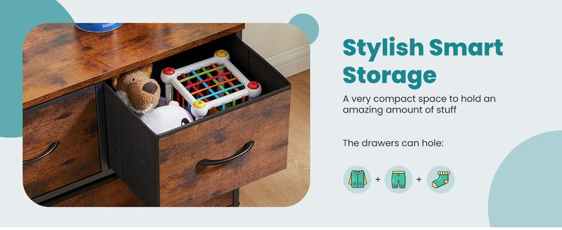 Cupboards Cabinets Dresser - Bedroom Organizer, Fabric Storage Tower with 5 Drawers, Chest of Drawers with Fabric Bins, for Bedroom, Closet, Entryway