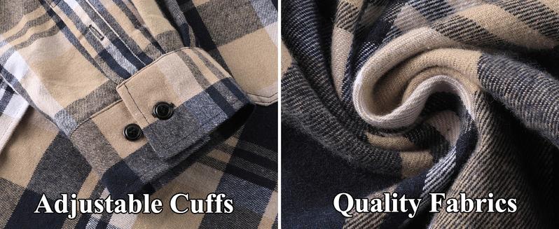 ZITY Men's Brown Plaid Hooded Flannel Shirt Long Sleeve Button Down with Pocket Casual Lightweight Jacket Menswear Tops Checked- Sweatshirts Wetsuit