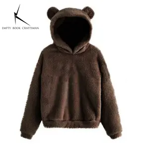 Winter Women's Hoodies Long Sleeve Rabbit Ear Hood Sweatshirt Cute Plush Warm Casual Hoodie Tops NONE