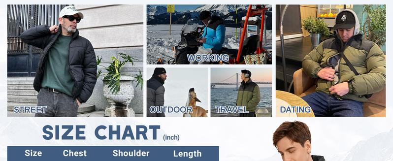Men's Puffer Jacket Winter Coats Water Resistant Long Sleeve Zip Up Lightweight Quilted Down Jackets for Outdoor Activities & Daily Wear