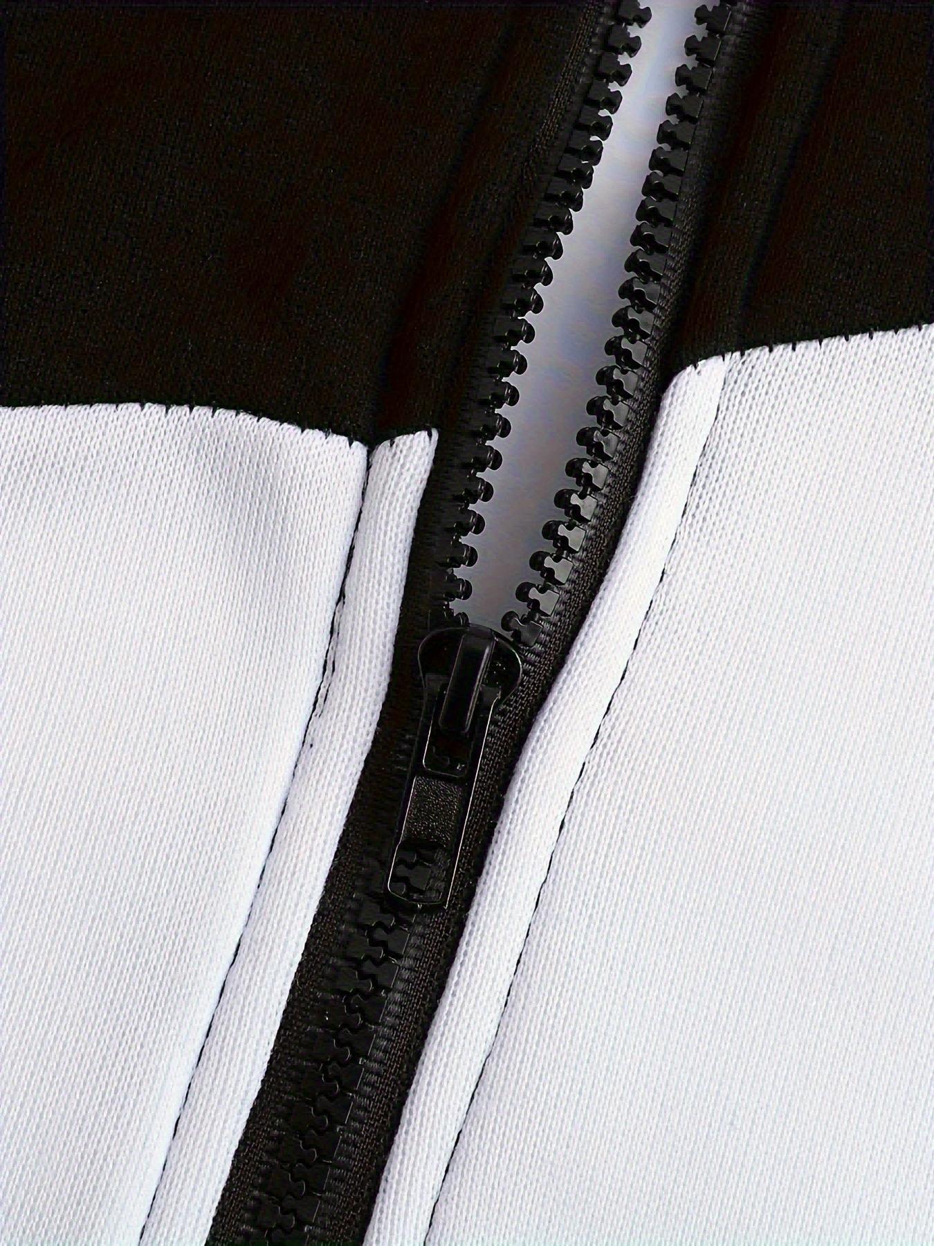 Fashionable Men's Color Block Hooded Sports Set – Zippered 2-Piece Casual Sportswear, Suitable for Everyday Wear