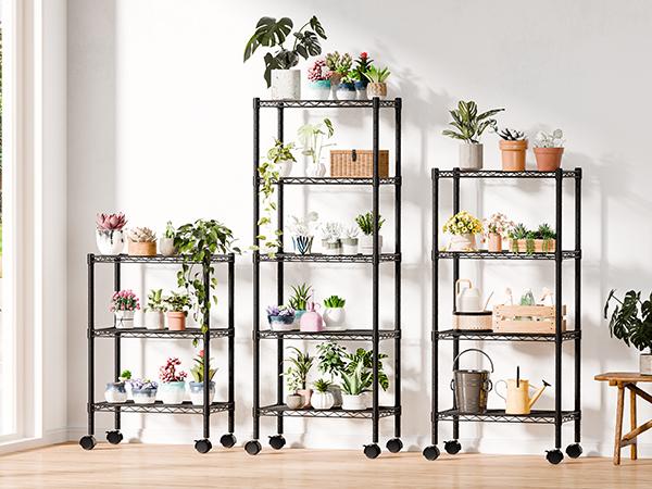 5 Tier Heavy-Duty Adjustable Wire Shelving Unit with Casters Ideal for garages, kitchens, pantries, laundry rooms, and office storage Easy assembly Dimensions: 23“W × 13”D × 60"H Black