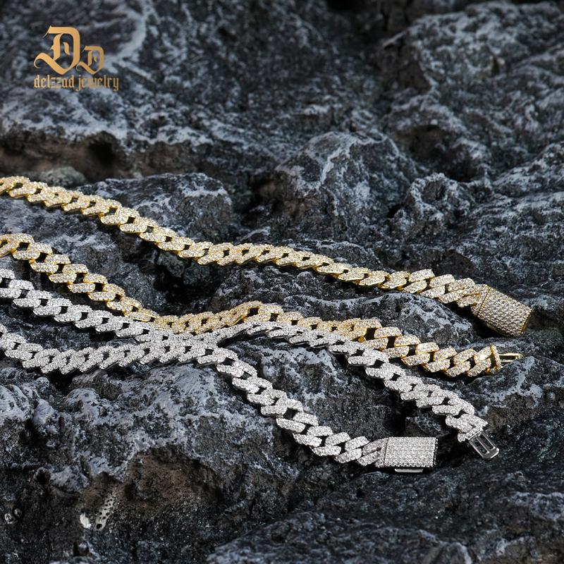 Delzzad (MSG.03) 14K Gold-Plated 8.5MM Iced Out Cuban Link Bracelet Necklace VVS D Color Synthetic Moissanite S925 Unisex Bling Hip Hop Cuban Chain Perfect for Any Occasion & Everyday Wear Birthday Anniversary Christmas Gifts