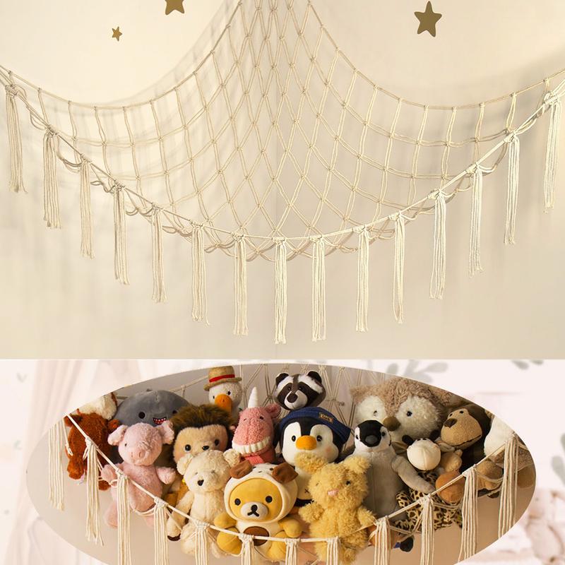 Stuffed Animal Storage Hammock Net Corner arge Toy Hammock Net for Stuffed Animals Room Decor - Cute Stuff Animal Organizer Plush Holder - Kids Baby Nursery Essentials Wall Bedroom Home Decor