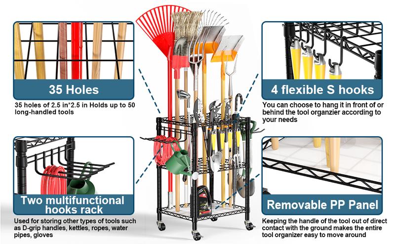 T1 Tool Organizer with Lockable Wheels Heavy Duty Garage Storage for Yard Shed Outdoor Lawn Freestanding Organizers UP to 50 Tools Black Anti-Tip Device T1 Tool Organizer with Lockable Wheels Heavy Duty Garage Storage for Yard Shed Outdoor Lawn Freestanding Organizers UP to 50 Tools Black Anti-Tip Device