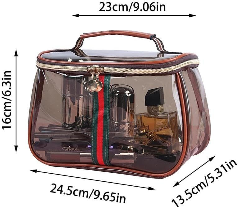 Vintage Waterproof Transparent Makeup Bag Large Capacity Retro Vanity Toiletry Bag with Wide Handheld