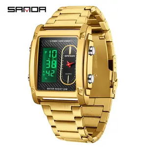 Men's square digital quartz watch: 3-time zone multifunctional sports business fashion watch, with luminous dial,