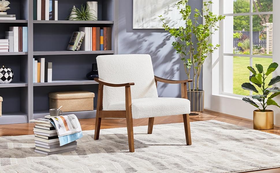 Yaheetech Accent Chair, Mid-Century Modern Armchair with Solid Wood Legs Reading Leisure Chair with High Back for Living Room Bedroom