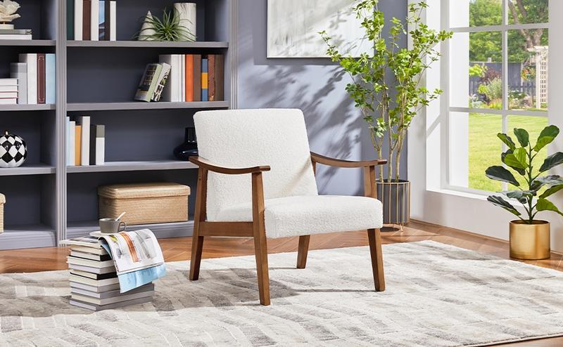 Yaheetech Accent Chair, Mid-Century Modern Armchair with Solid Wood Legs Reading Leisure Chair with High Back for Living Room Bedroom