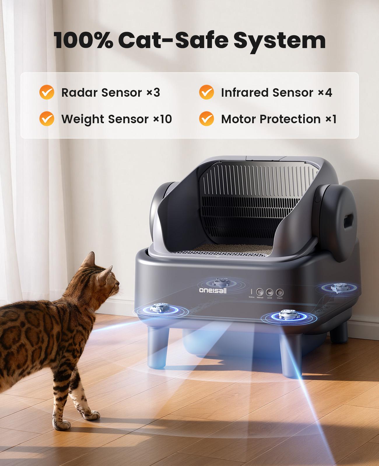 Oneisall Automatic Self-Cleaning Cat Litter Box | APP Control,  11L Large Waste Drawer, 14 Days Scoop-Free, Easy to clean, Easy to disassemble, Weight & Safety Sensors, Ultra-Quiet, Leak-Proof, Safety Sensors and Large Open Top,For Medium Cats & Kittens