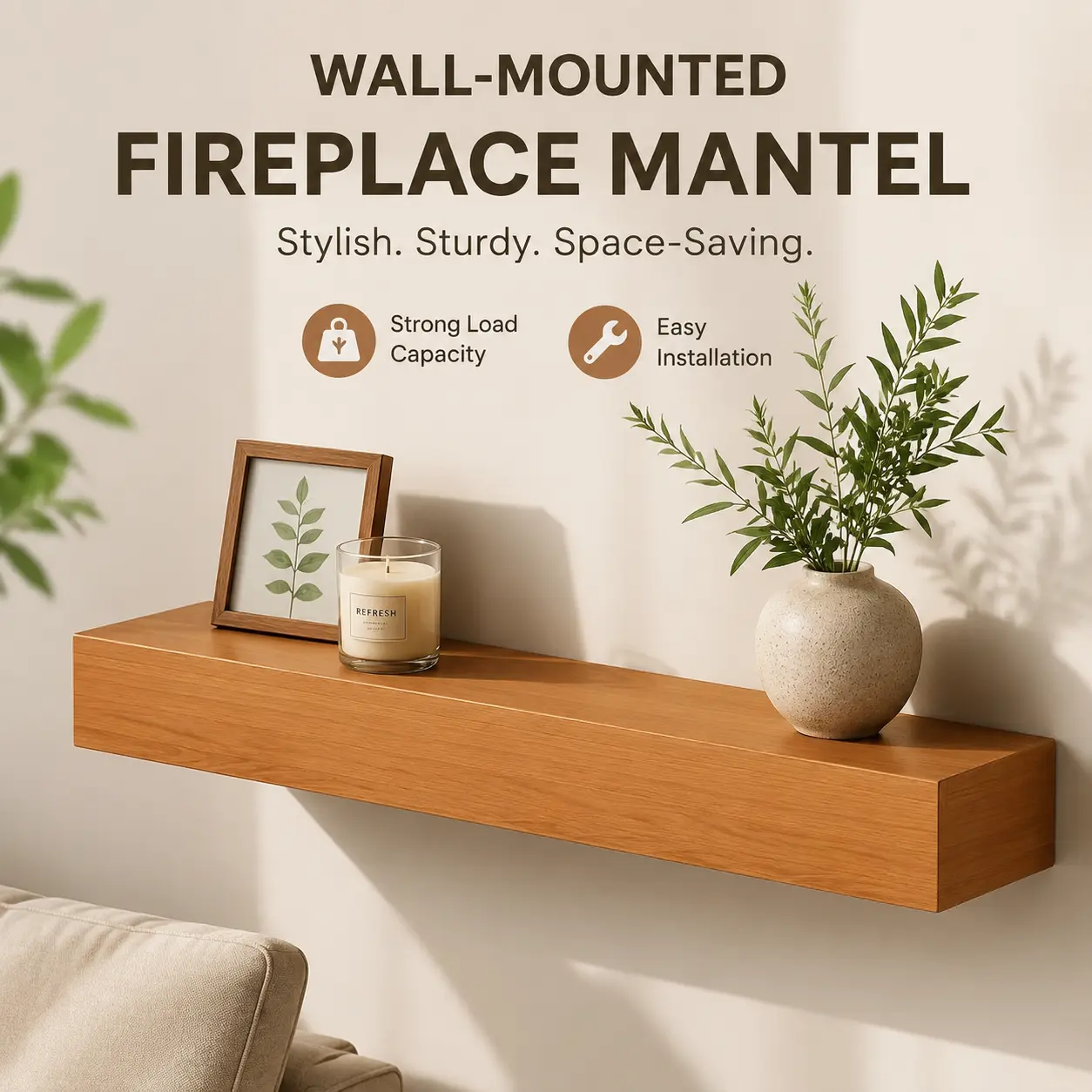 littleox 48'' Fireplace Mantel Fir Wood Wall-Mounted & Floating Shelf for Home Decor with Flat Surface