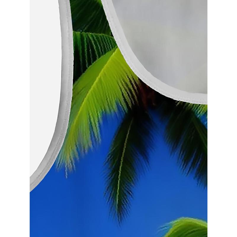 Men'S Hawaiian-Style Tropical Beach Coconut Tree 3D Print Sleeveless Tank Top - Color Block, Summer Vacation Tee, Beach Fit, Adult, Beach Vacation Apparel |   Vibrant Print Top |   Comfortable Fit Top, Beach Clothing