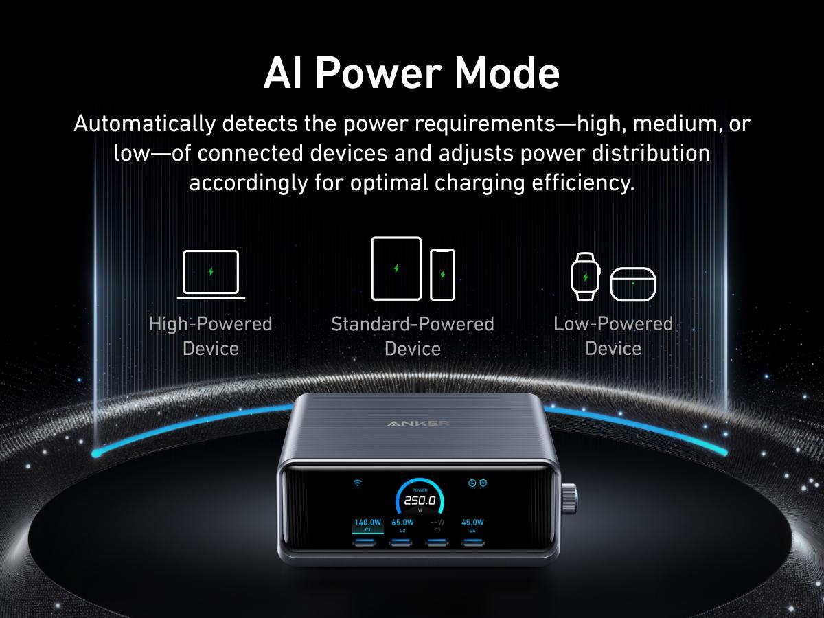 [Limited Offer] Anker Prime Charger, 250W GaN Prime USB-C Charging Station, Ultra-Fast 6 Ports, 2.26" LCD Display and Smart Control Dial (Silver)