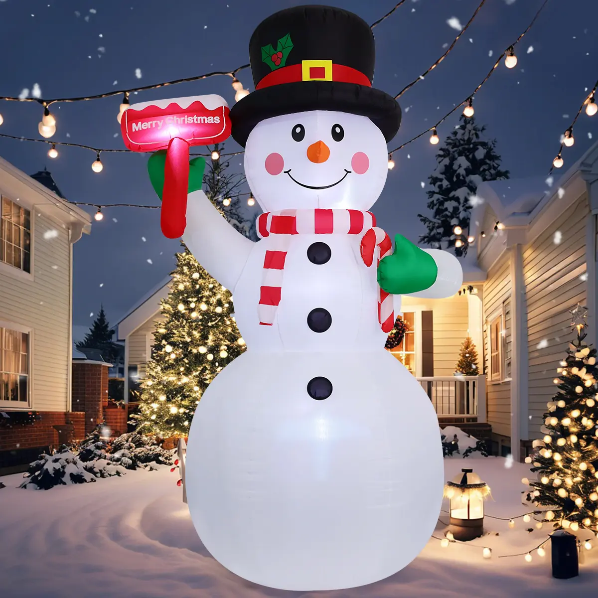 GOOSH 10.3 FT Christmas Inflatables Snowman Outdoor Decoration Blow Up Holds a Red Sign with Built-in LEDs for Garden Lawn Indoor Party Decor