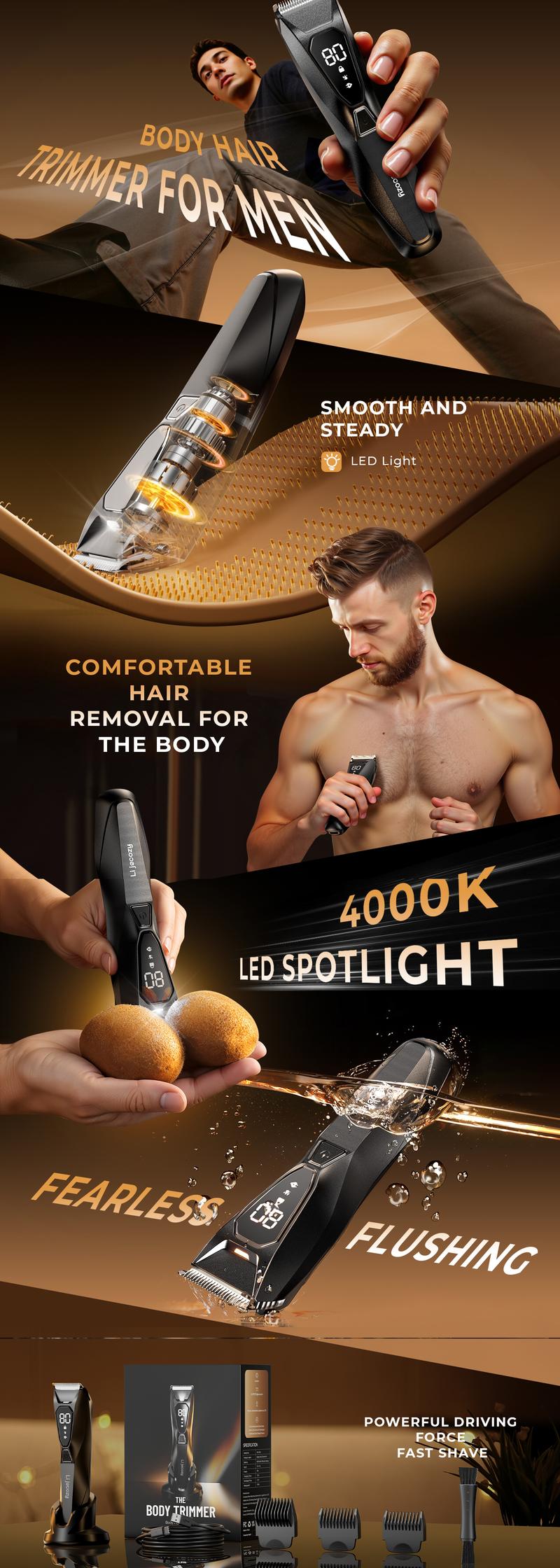 [TikTokShopStockUp]SHPAVVER Ball Shaver for Men, Pubic Hair Trimmer for Man - Electric Ball Shaver with Display & Light - Waterproof Wet/Dry Groomer kit for Groin - Wireless Charging - Ceramic Blade with 3 Comb