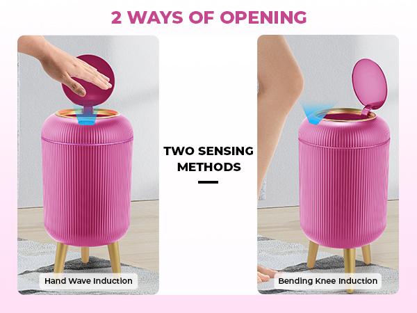 Pukomc Smart Induction Waterproof Trash Can - Multi-Functional, Environmentally Friendly, Automatic, Durable Plastic for Bathroom, Bedroom, Office Use Pink