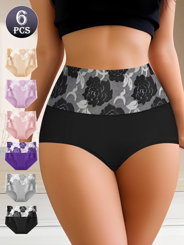 QUASTI 6 Pack High Waist Colorblocking Cotton Women's Briefs with Printed Design,High Elasticity Tummy Control Hip Lifting Elegant Underwear,Flower Power Panties,Soft Comfortable Womenswear Mixed Color,Fashionable Elegant Women's Panty,S-XXL QUASTI 6 Pack High Waist Colorblocking Cotton Women's Briefs with Printed Design,High Elasticity Tummy Control Hip Lifting Elegant Underwear,Flower Power Panties,Soft Comfortable Womenswear Mixed Color,Fashionable Elegant Women's Panty,S-XXL