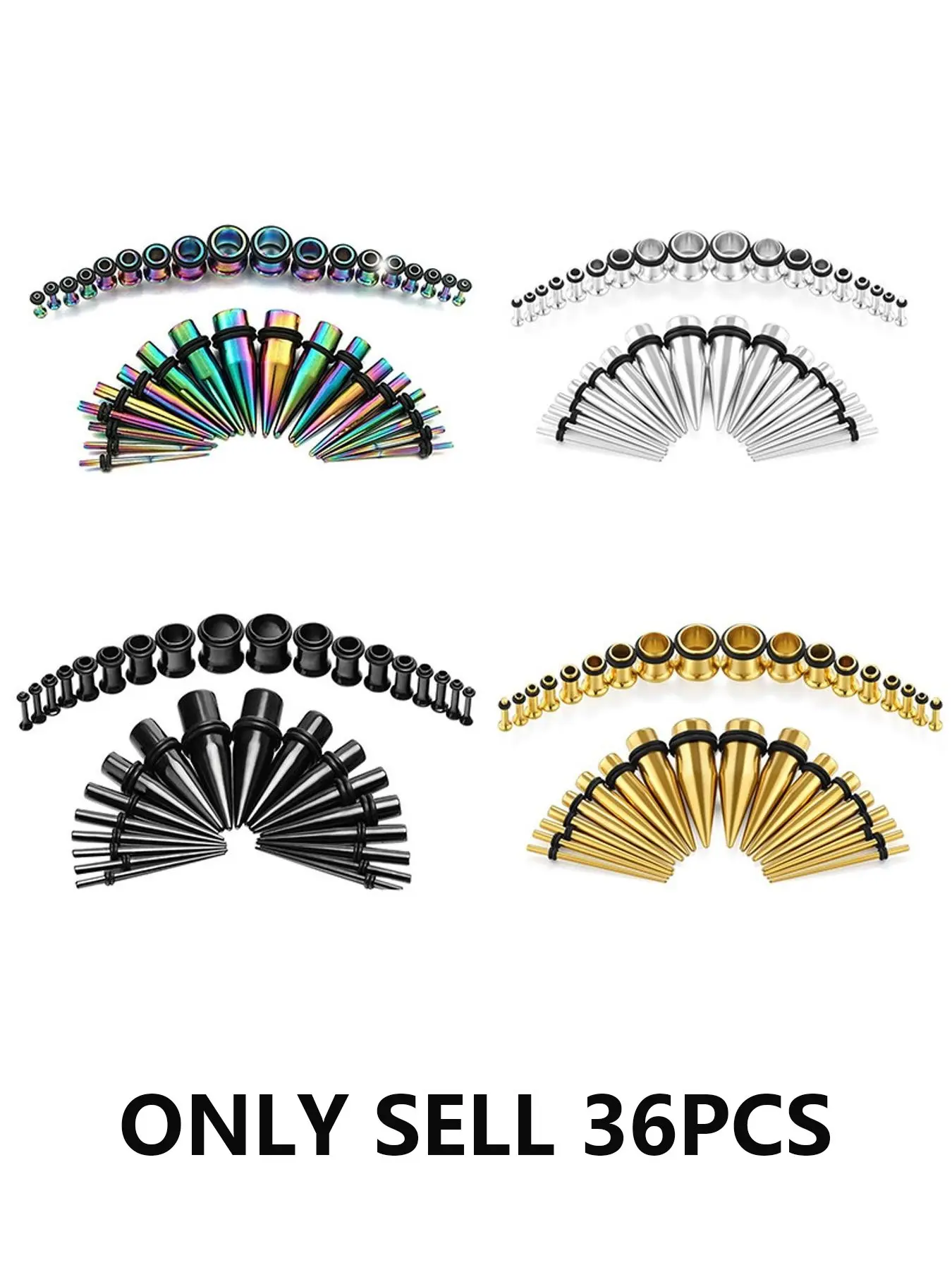 36pcs Ear Gauges Tunnels, Stretching Kit, Pierced Body Jewelry Kit, Ideal Gift, Implant-Grade Stainless Steel Eyelets, Tapers & Plugs, Expander Set, Body Piercings for Women & Men