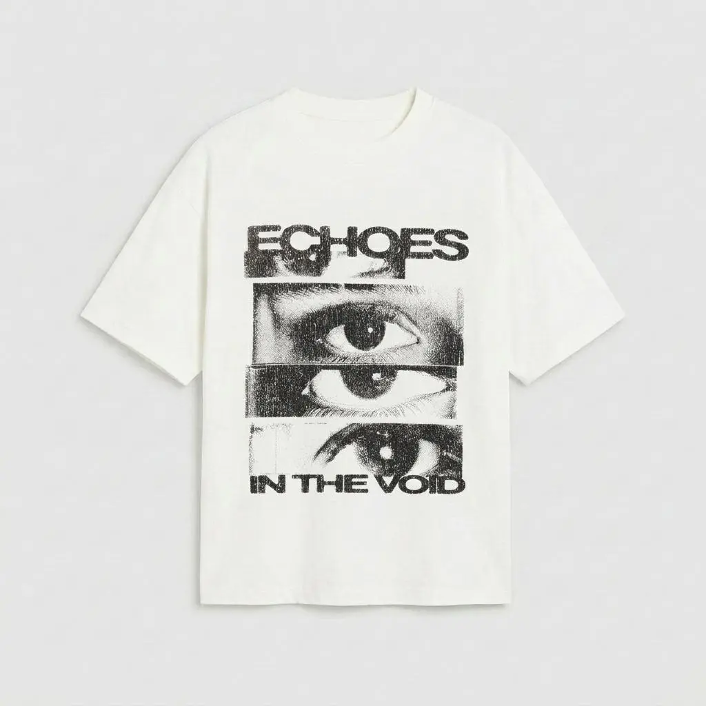 Men's Oversized Thick Classic Short-Sleeve 100% Cotton Vintage Streetwear Graphic Tee, Retro Glitch Eye Print Basic Casual Menswear Top Made in USA, Minimalist