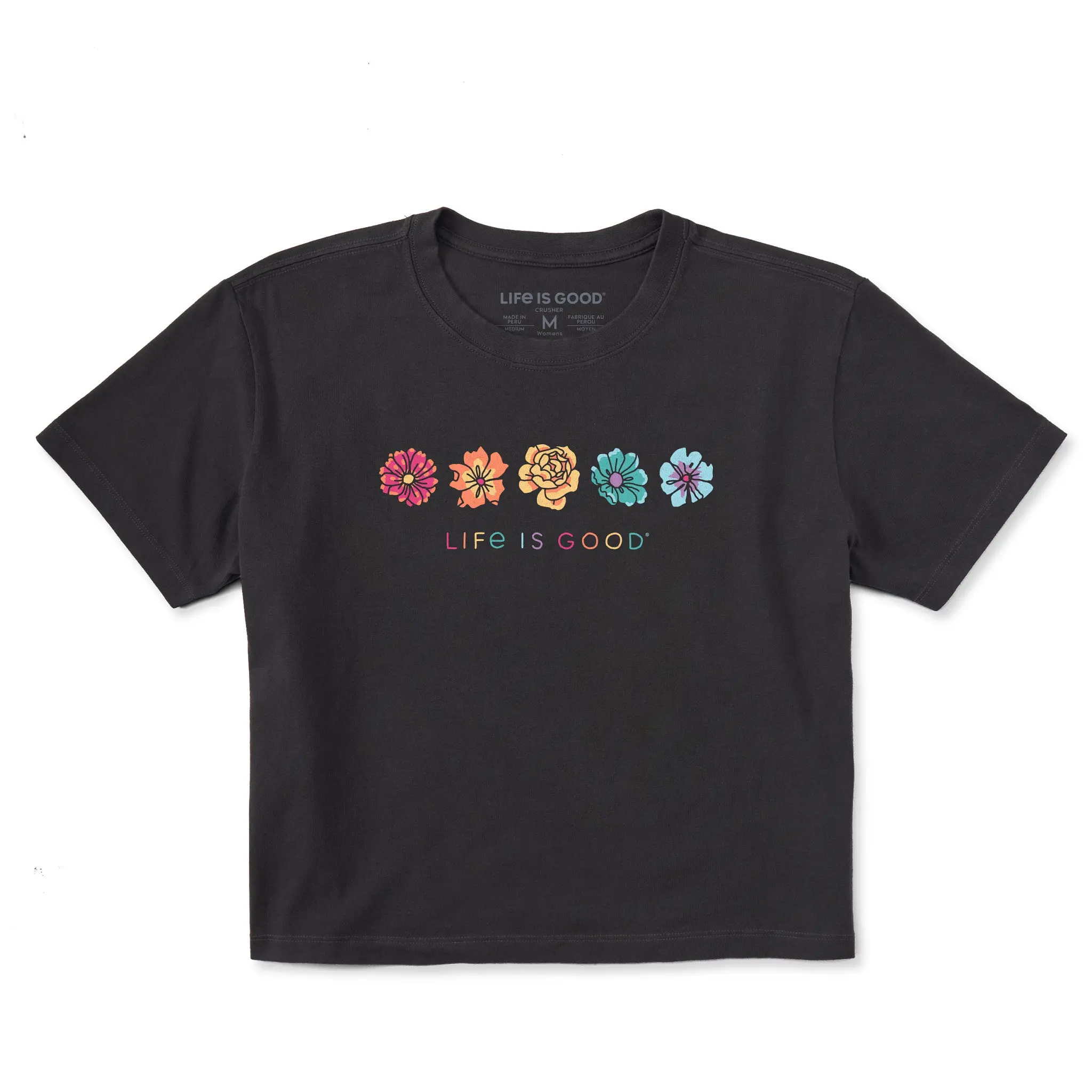 Women's Simple Rainbow Flowers Short Sleeve Crusher Boxy Tee