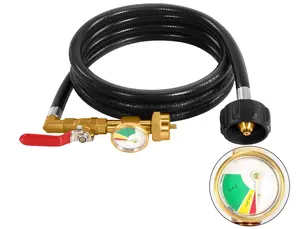 Propane Refill Adapter Kit for 1 lb Tanks - 3FT Hose with Gauge & Valve Fits QCC1/Type1 20lb Tank