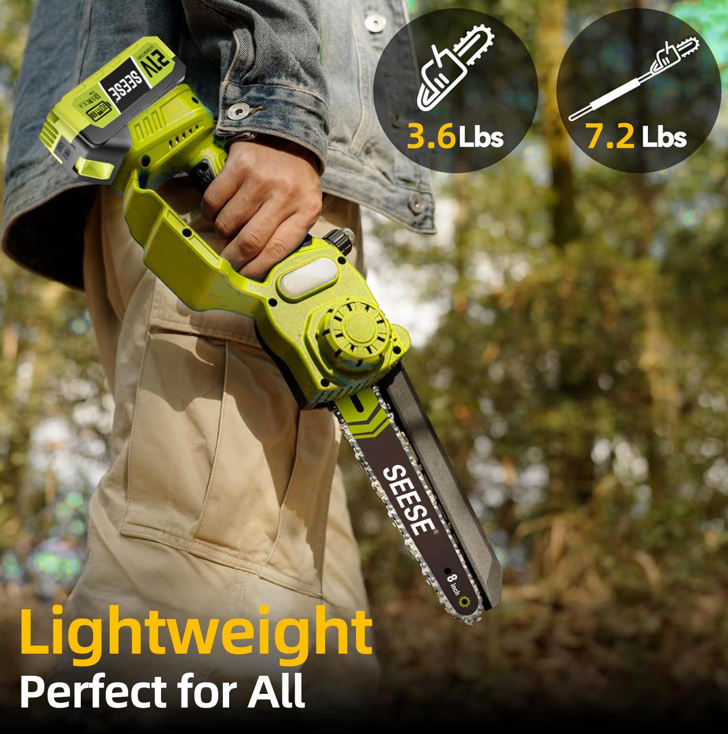 2 in 1 Mini Chainsaw with 2 x 21V Batteries, 8" Brushless Electric Pruner, Telescopic Pruning Saw, Working Height up to 15ft, 180° Angled Head, Shoulder Strap