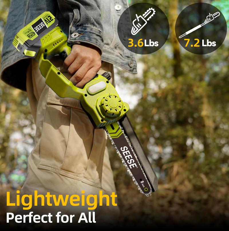 2 in 1 Mini Chainsaw with 2 x 21V Batteries, 8" Brushless Electric Pruner, Telescopic Pruning Saw, Working Height up to 15ft, 180° Angled Head, Shoulder Strap