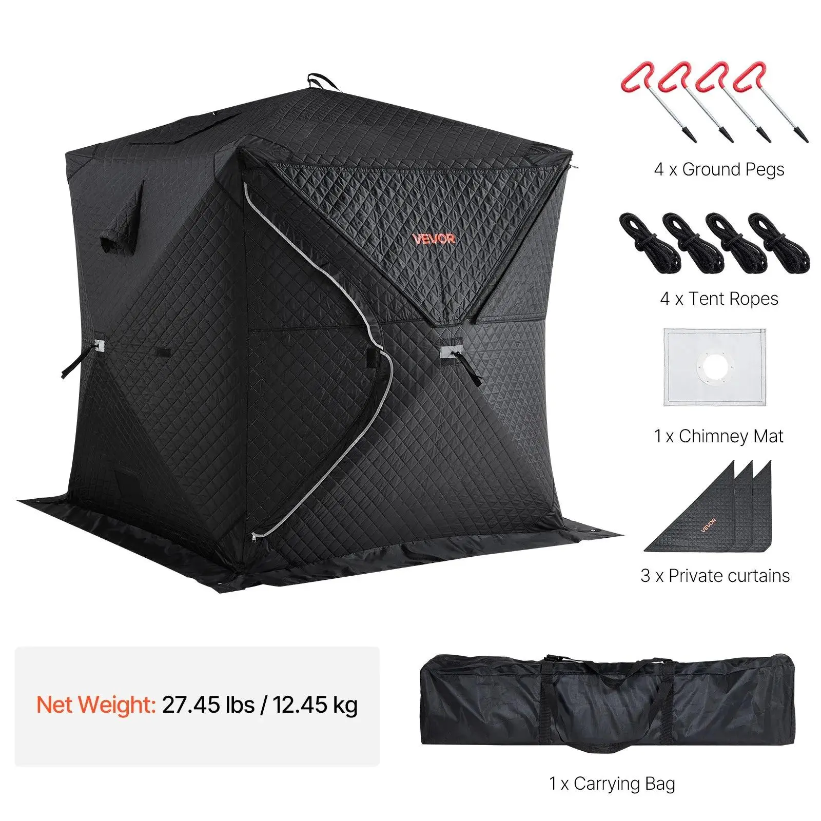【SummerFinds】VEVOR Outdoor Sauna Tent Pro,  Portable Steam & Dry Sauna for 4 Persons, Heavy-Duty Oxford Cloth & Carbon Steel, Easy Setup for Camping, Backyard, or Home Gym,Easy Setup(Black)