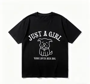 Women's Dog-Print T-Shirt: 100% Cotton Knit, Regular Length Animal Print, SS Breathable Top, Must-Have for Pet Lovers, Soft Washable