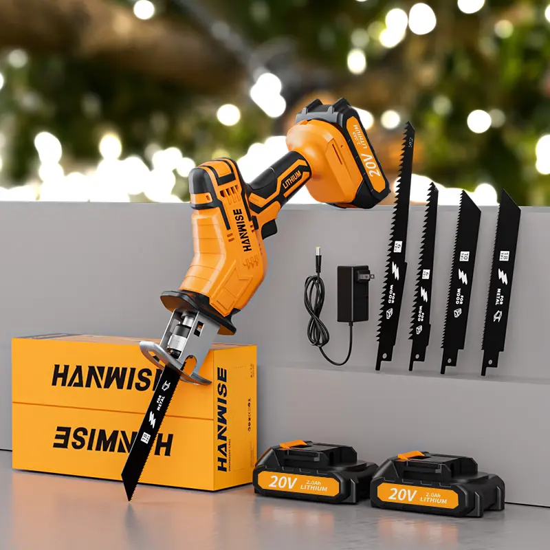 Cordless Electric Reciprocating Saw with Blade Set - Multi-Function Work Tool for Cutting Wood, Metal, PVC - Ideal for Woodworking and Home Repair, Work Tools