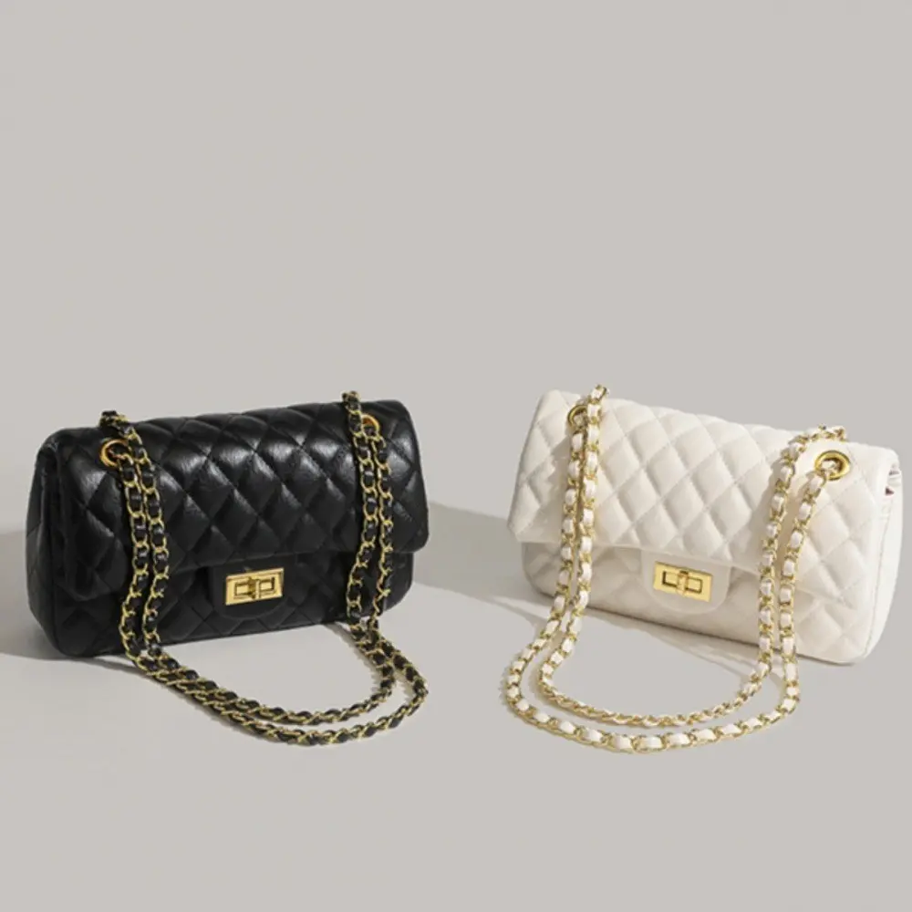 Elegant quilted vegan leather women's crossbody bag - large capacity gold chain shoulder bag, multifunctional flip cover and mobile wallet storage handbag, crossbody bag
