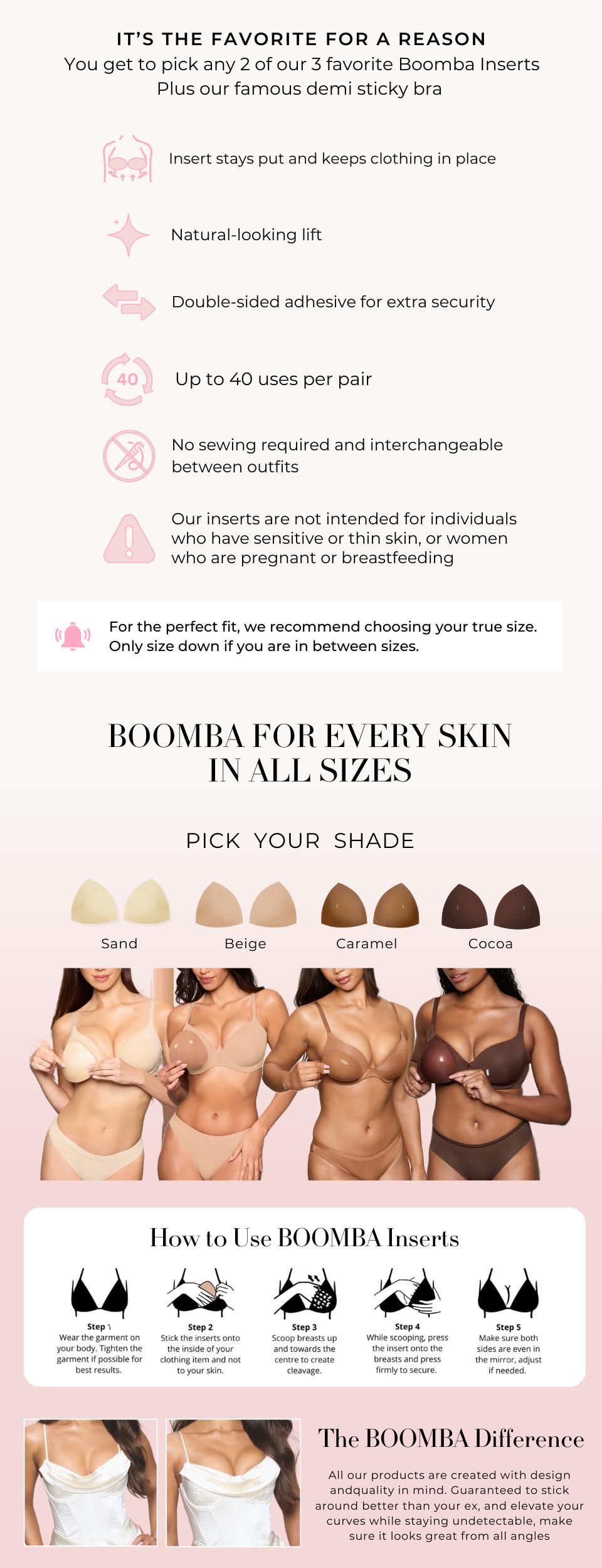 BOOMBA BFF Bundle - Patented Sticky Fashion Bra Inserts - Pack of 2