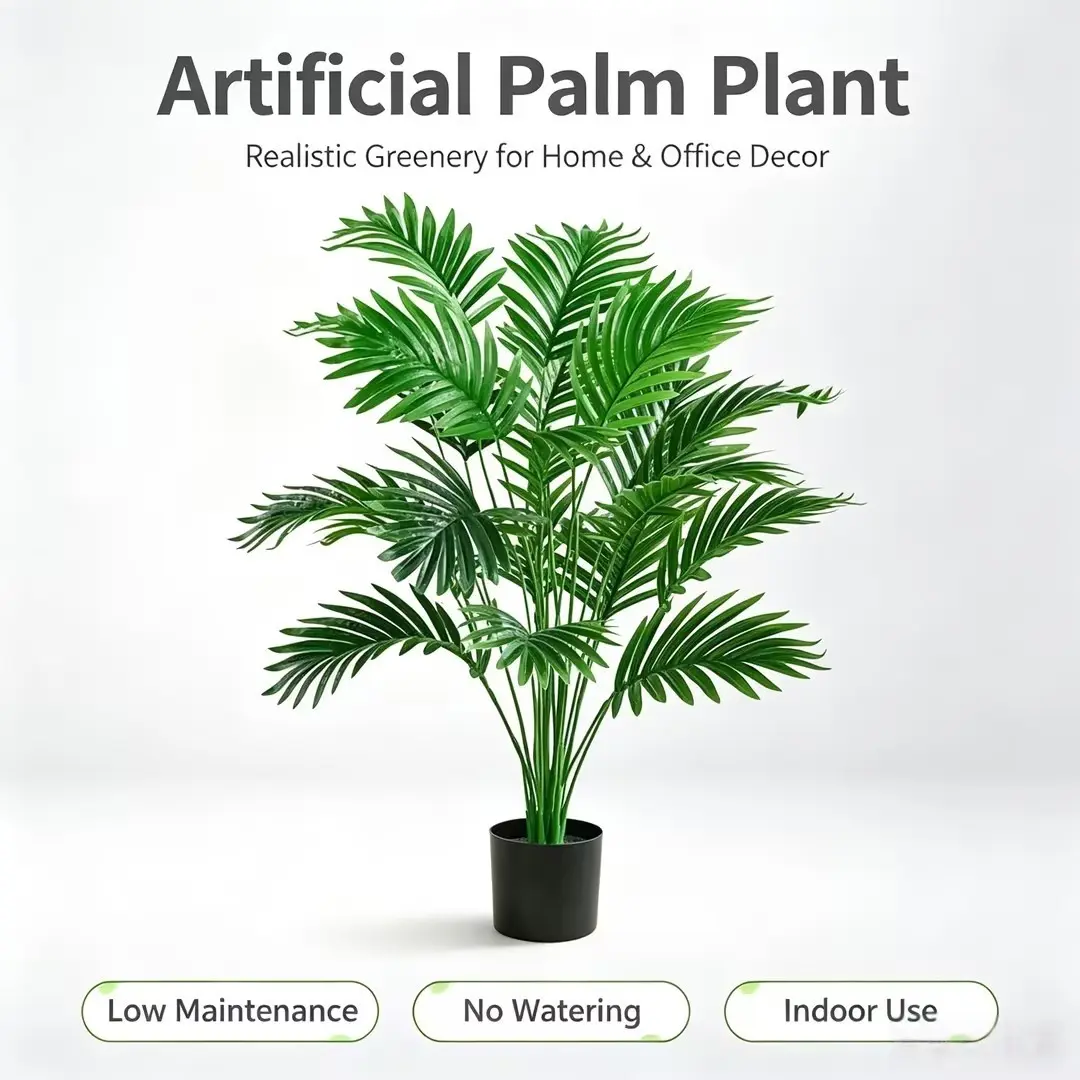 Realistic Artificial Areca Palm Tree - 18 Large Plastic Leaves, High-Quality Artificial Palm Trees, Decor for Living Room, Living Room Decorations, Summer Tabletop Decor (Home & Festive Supplies, Without Pot)