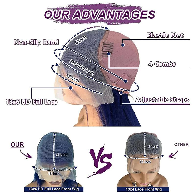 13x6 Blue Lace Frontal Wigs 200% Density HD Glueless Body Wave Human Hair Wigs Colored Wigs 613 Blonde Ginger Pink Red 40inch Long Wigs