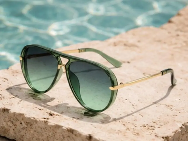 Unisex Aviator Sunglasses with Green Gradient Lenses, Transparent Lightweight Frames & Gold-Tone Temples for Streetwear & Travel, Street Style Shades, Trendy Casual Sunglasses, Stylish Accessories, Sunglasses For Women