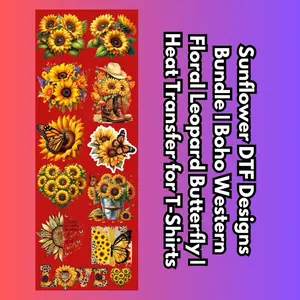 Sunflower DTF Designs Bundle | Boho Western Floral Leopard Butterfly | Heat Transfer for T-Shirts