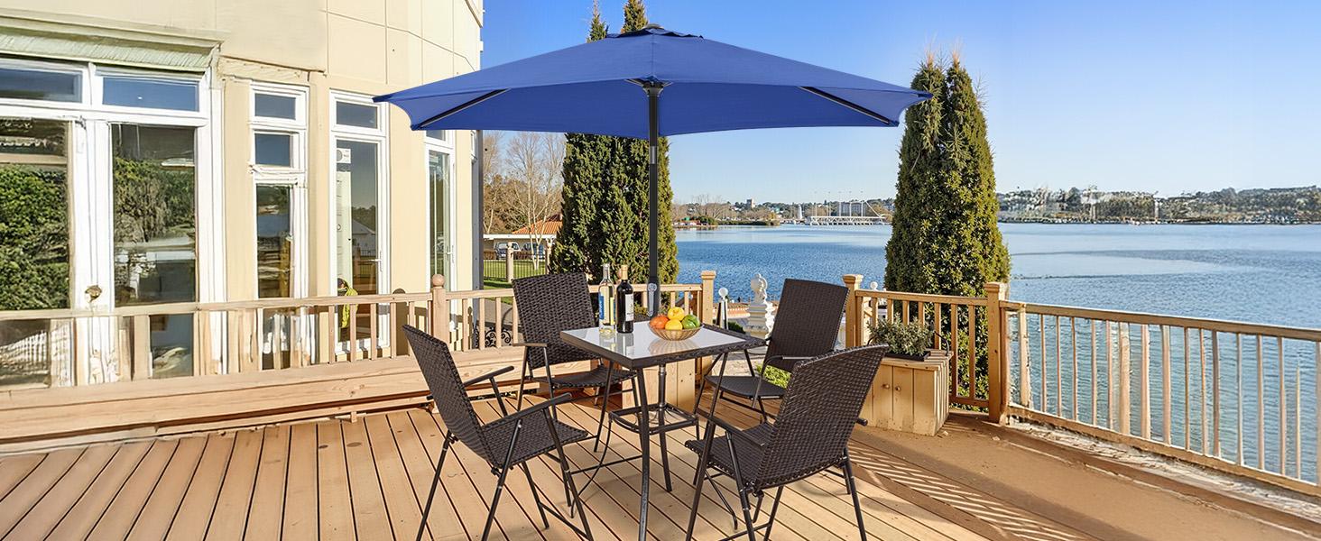 7.5ft Patio Umbrella with Tilt and Crank Button & 8 Sturdy Ribs Waterproof, Patio Table Umbrella Perfect for Poolside, Terrace, Beach and Outdoor Restaurant 7.5ft Patio Umbrella with Tilt and Crank Button & 8 Sturdy Ribs Waterproof, Patio Table Umbrella Perfect for Poolside, Terrace, Beach and Outdoor Restaurant