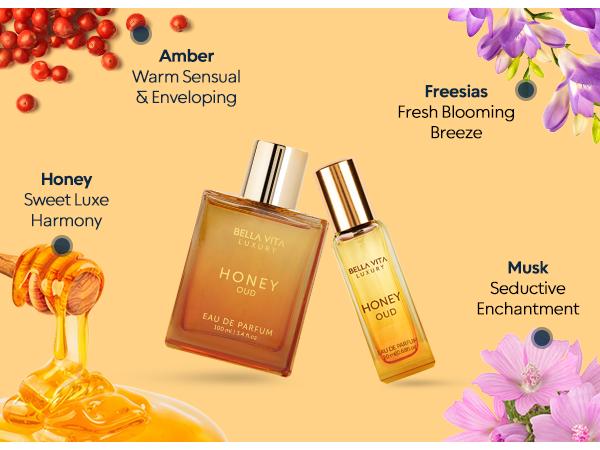 BellaVita Luxury's Honey Oud Extra Sweet | 100ml+20ml Perfumes | Unisex Eau De Parfum | Patchouli, Vanilla, Bergamot | Long Lasting