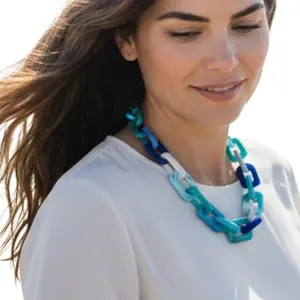 WineWear Blue Chunky Link Chain Necklace for Women - Statement Layering