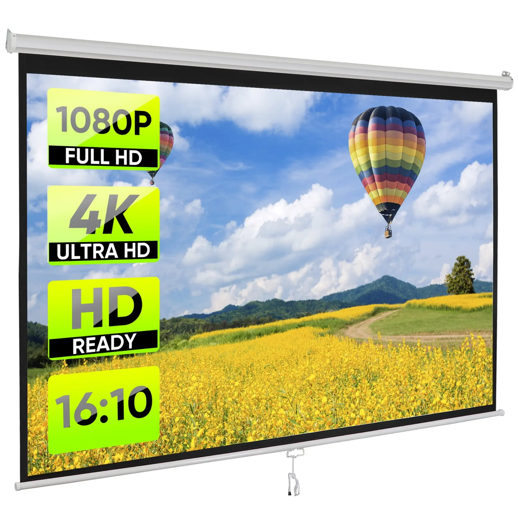 Segawe 100 In 16:10 HD 4K Projection Screen, Portable Adjustable Metal Lanyard Shell Design, White for Home Theater & Presentation (Indoor/Outdoor Compatible)