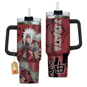 [Naruto Shippuden] Jiraiya Toad Sage 40oz Tumbler With Handle – Legendary Sannin Stainless Steel Cup, Naruto Inspired Tumbler, Double Wall Iced Coffee Cup, Pervy Sage Ero Sennin Travel Mug, Toad Summoning, Gift for Anime & Gaming Fans