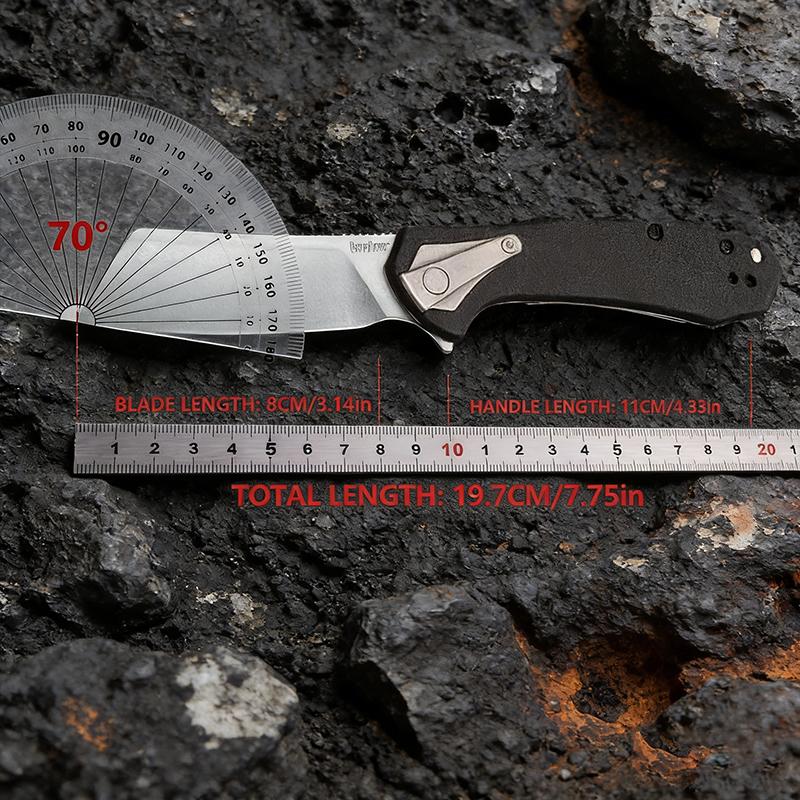 KS 3455, Black G10 Handlesandblasted flat blade,suitable for cutting diced meat in restaurants ,household fruit knives,peeling knife and Stone Washed Sharp Blade - Fruit Survival Set Men's Gift Mystery Edc Multi Tools