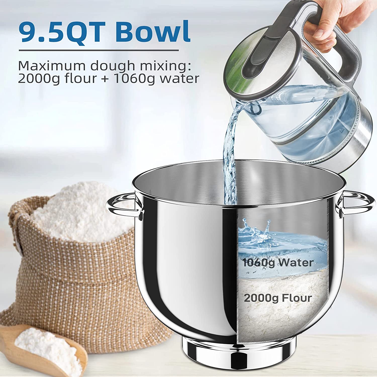 VEZZIO 9.5 Qt Stand Mixer, 10-Speed Tilt-Head Food Mixer, Vezzio 660W Kitchen Electric Mixer with Stainless Steel Bowl, Dishwasher-Safe Attachments for Most Home Cooks