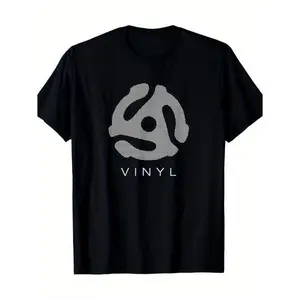 [Vinyl Record T-Shirt] Unisex 100% Cotton Vinyl Record Player Graphic T-Shirt |       Machine Washable, Black Tee With White Abstract Design, Perfect Gift For Men, Women, Mom, Dad & Friends Fitted Crewneck