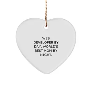 Unique Web Developer Gifts from Mom, Heart Ornament for Christmas, 'Web Developer By Day, World's Best Mom By Night.' Funny Quote