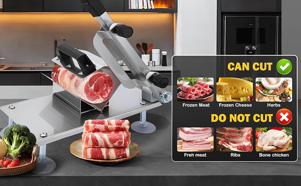 Manual Frozen Meat Slicer Upgraded Stainless Steel Meat Cutter for Beef Mutton Bacon Home Food Slicing Machine for Hot Pot BBQ