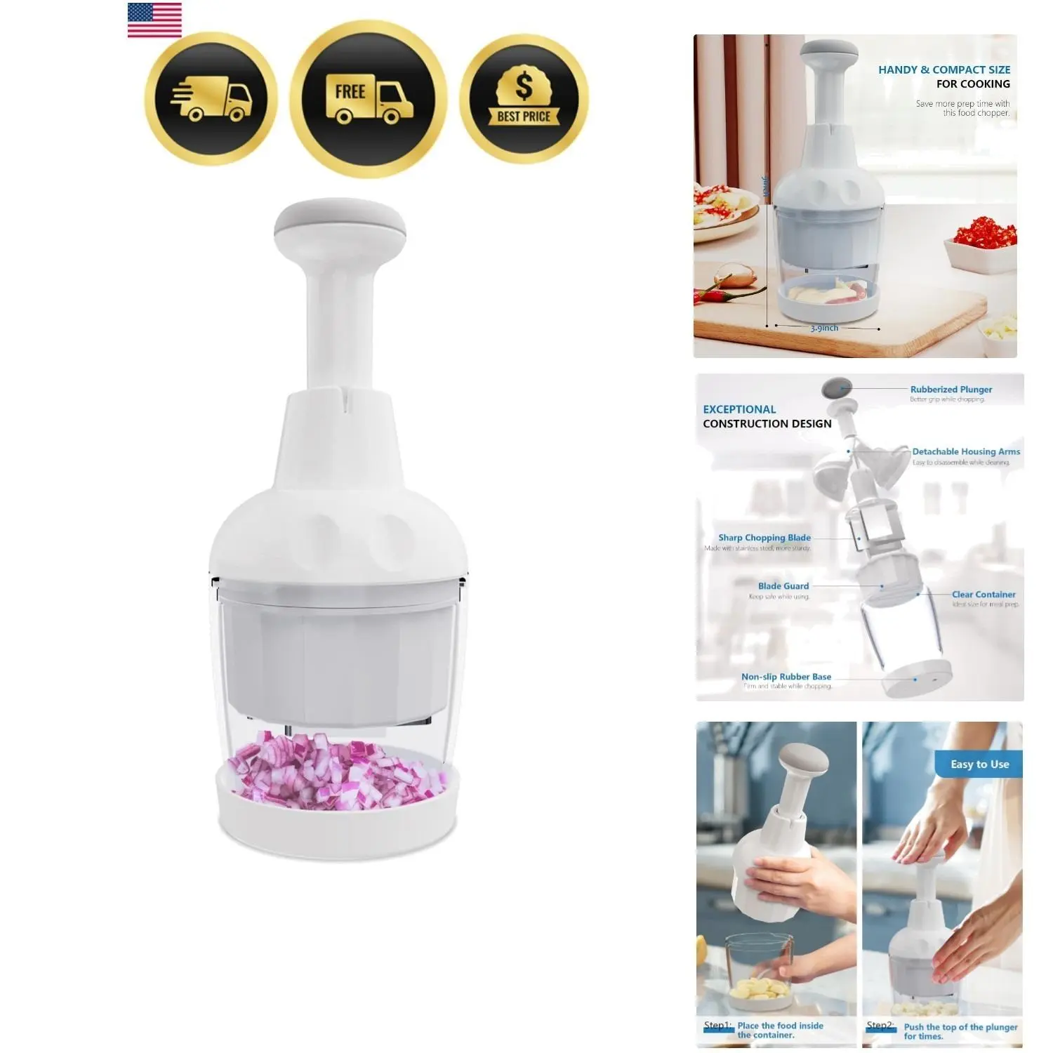 Pampered Chef Clear Food Chopper – Easy Push Kitchen Tool for Fruits and Vegetables