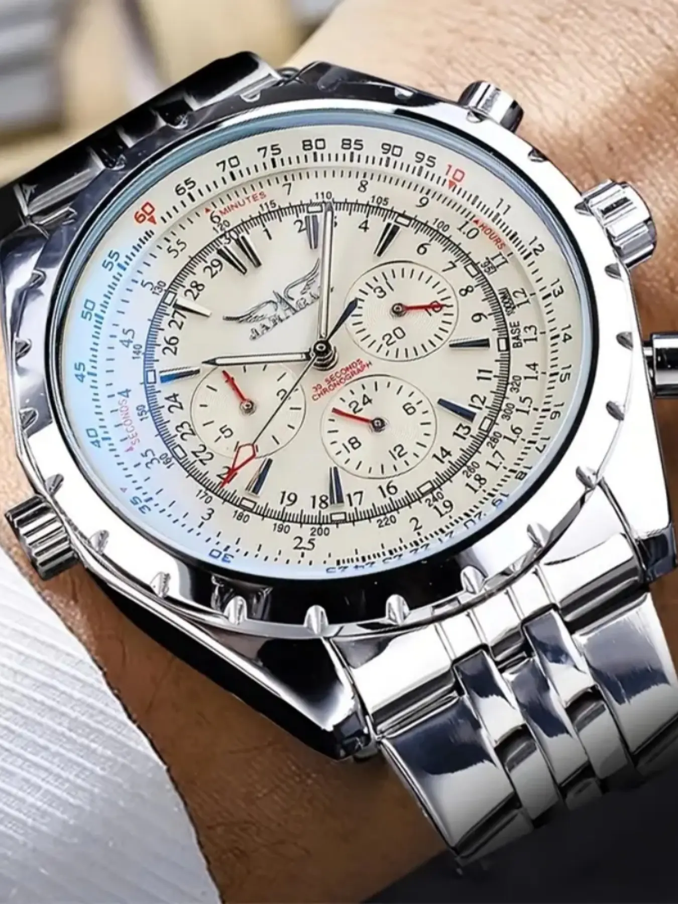 High-End Men's Mechanical Watch, Stainless Steel, Analog Watch, Hollow Design, Large Dial, Battery-Free, Fashionable Business Casual, Perfect Gift, Chronograph Wristwatch