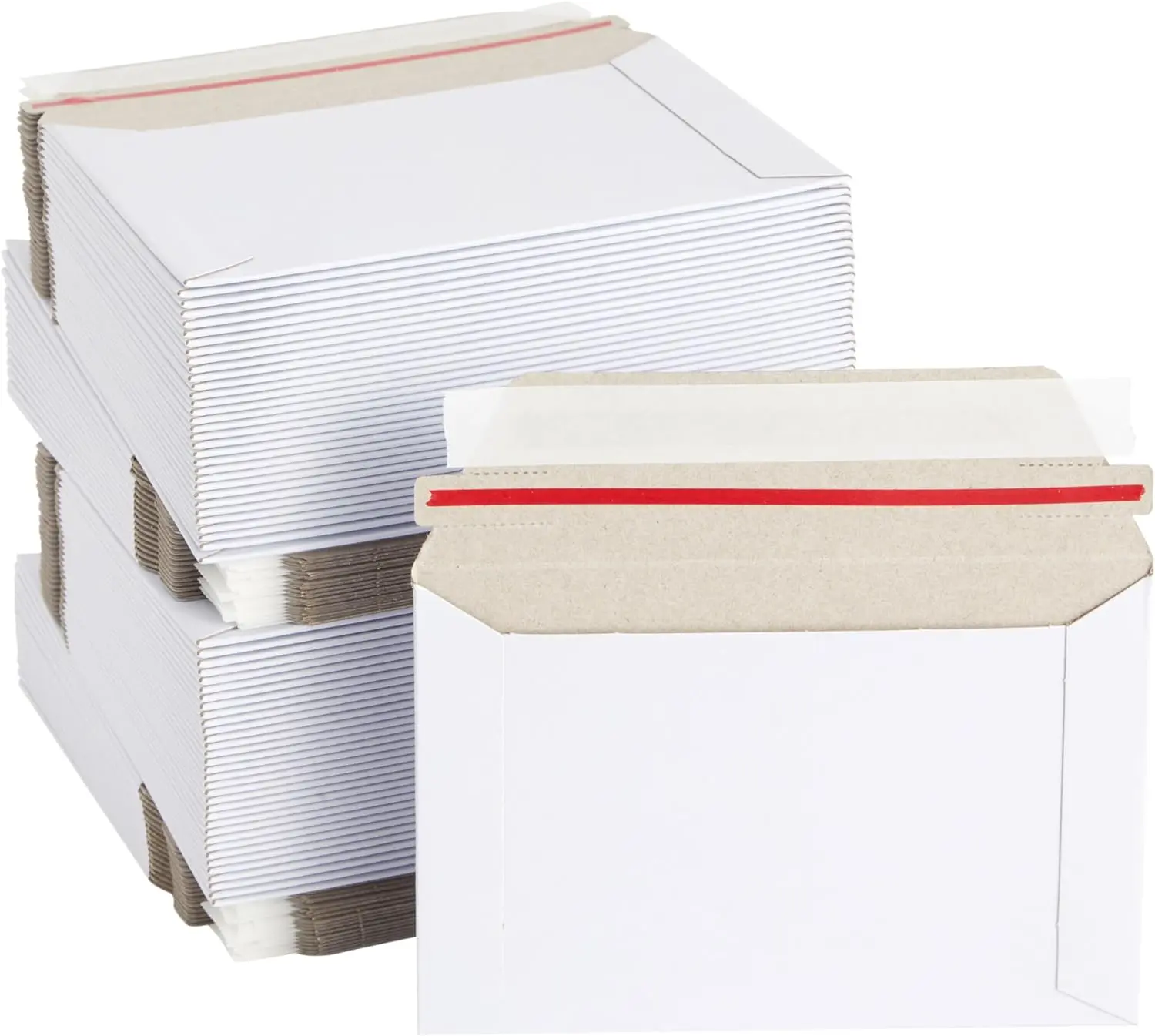 6.5 x 4.5 Rigid Mailers with Self Sealing Flap, Bulk Stay Flat Cardboard Envelopes for Shipping Postcards, Photos (White)